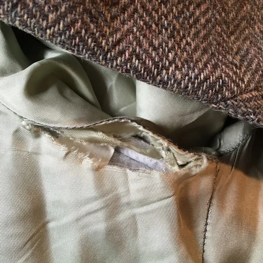 VINTAGE Gallery by Haggar 46 Brown TWEED Wool Herriing Bone Sport Coat